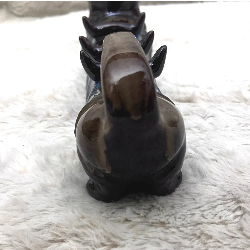 Suki Dachshund Wiener Dog Japanese Decanter Vintage Ceramic Brown Blue Dragonfly